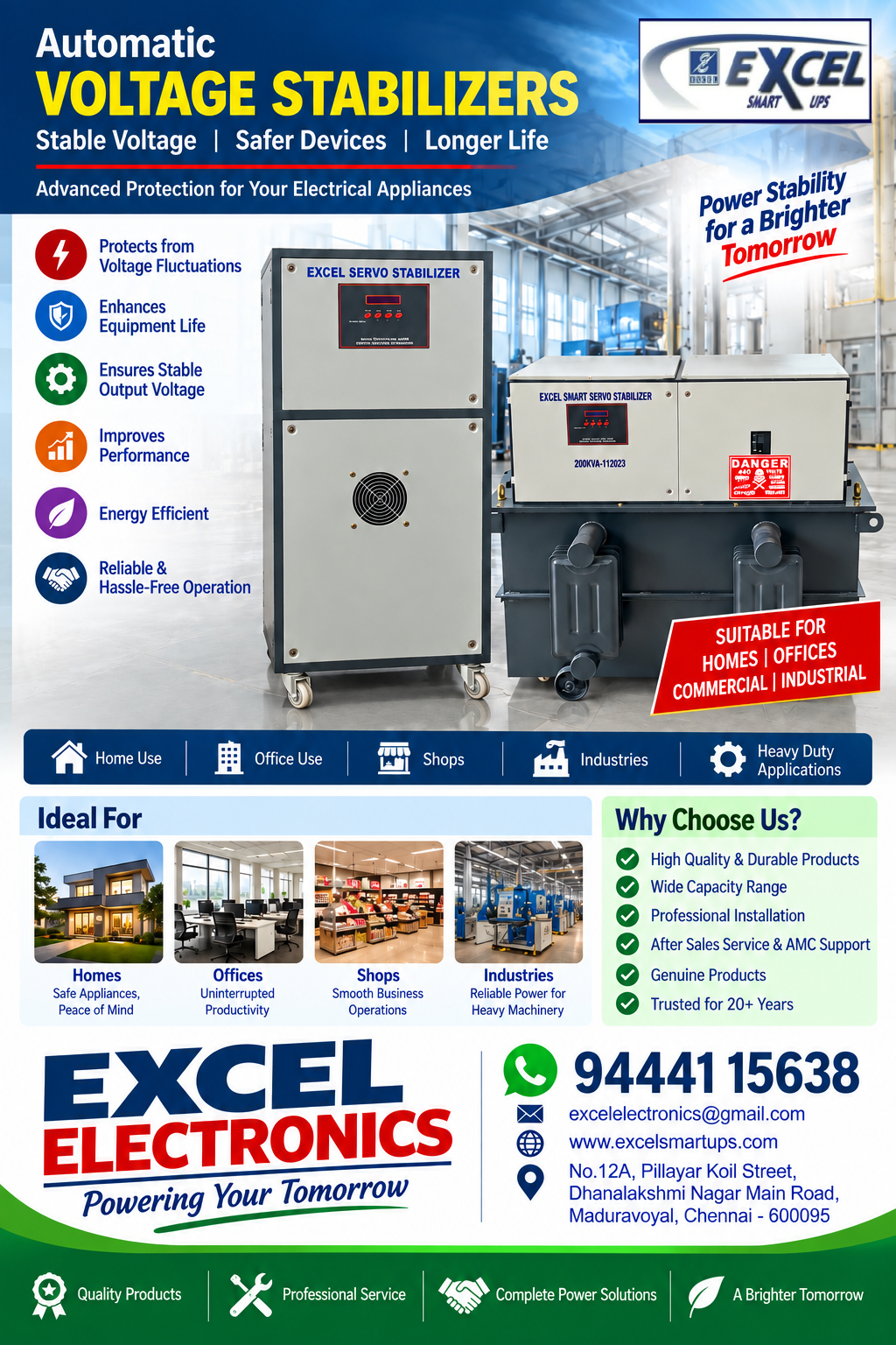 Excel automatic voltage stabilizer product range poster