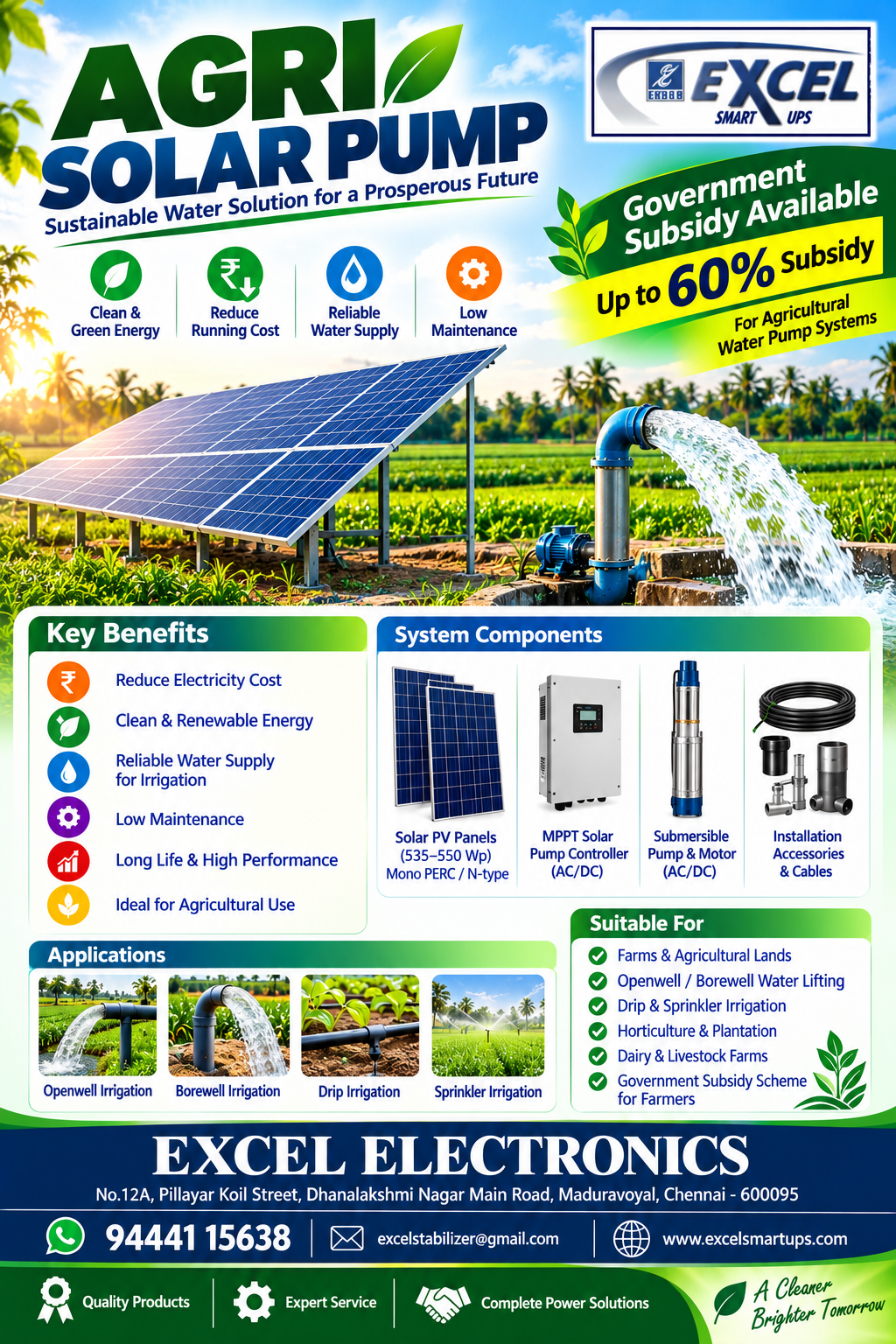 Solar water pump system for agricultural irrigation