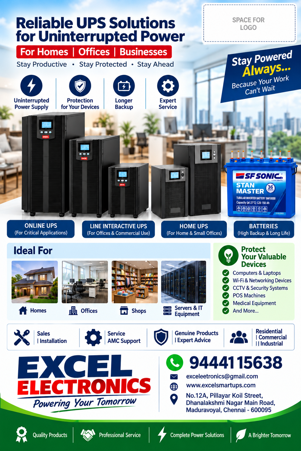 Excel UPS solutions product range poster